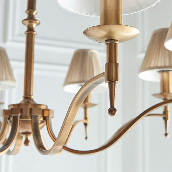 Stanford 8 Lights Pendant In Antique Brass With Beige Shades