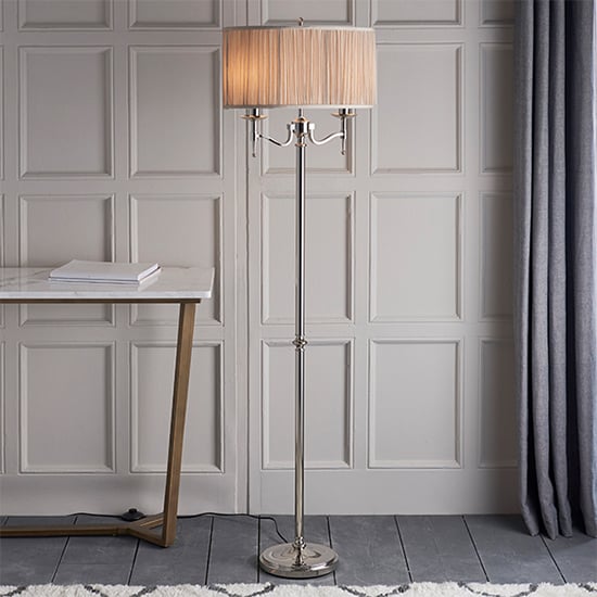 Read more about Stanford floor lamp in nickel with beige shade