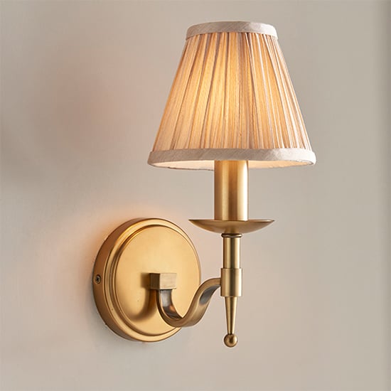 Stanford Single Wall Light In Antique Brass With Beige Shade