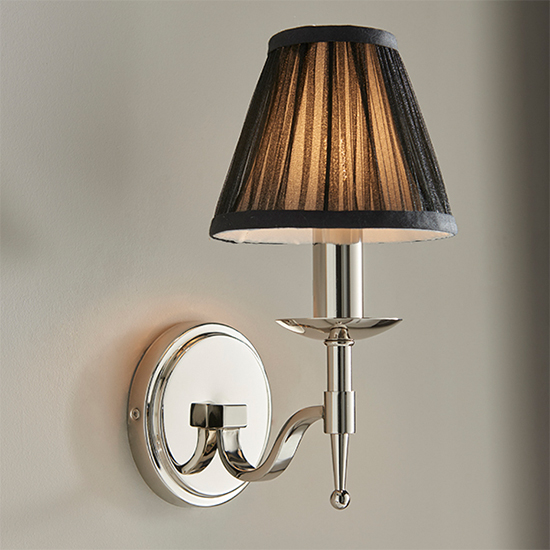 Stanford Single Wall Light In Nickel With Black Shade
