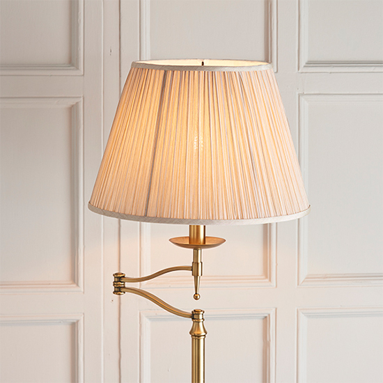 Stanford Swing Arm Floor Lamp In Antique Brass With Beige Shade_2