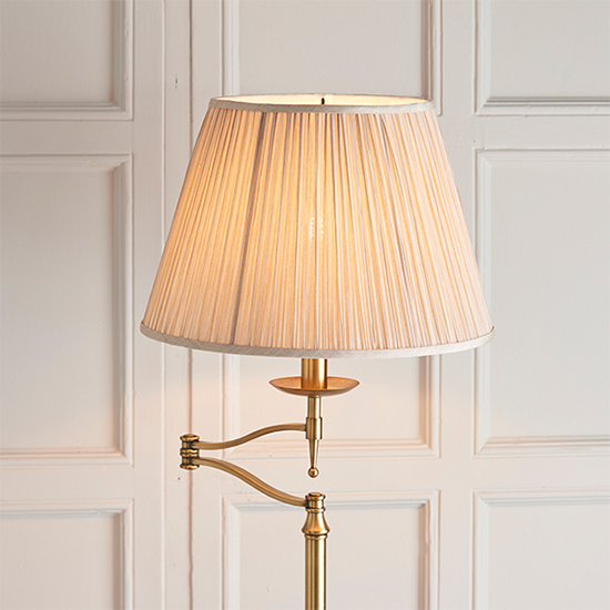 Stanford Swing Arm Floor Lamp In Antique Brass With Beige Shade