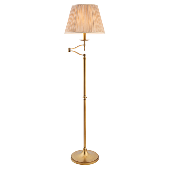 Stanford Swing Arm Floor Lamp In Antique Brass With Beige Shade
