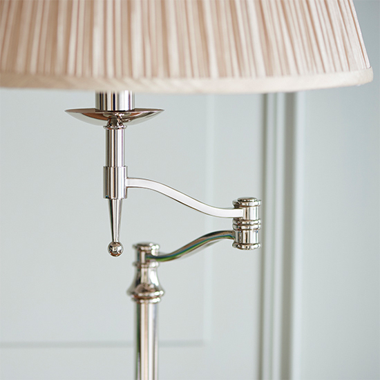 Stanford Swing Arm Table Lamp In Nickel With Beige Shade_2