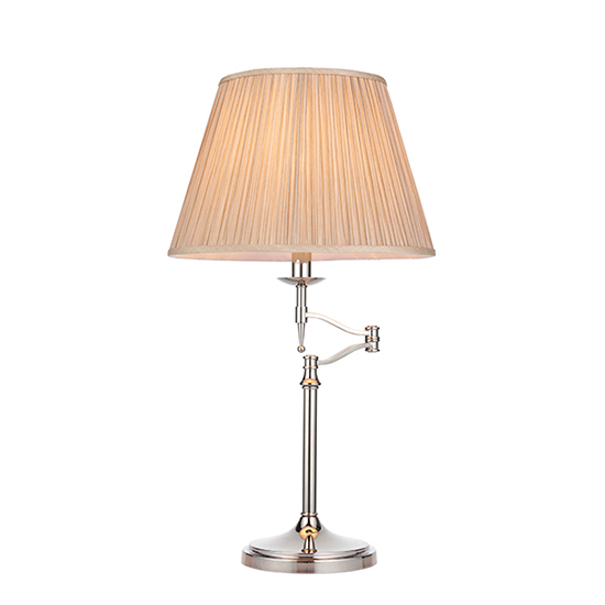 Stanford Swing Arm Table Lamp In Nickel With Beige Shade_4