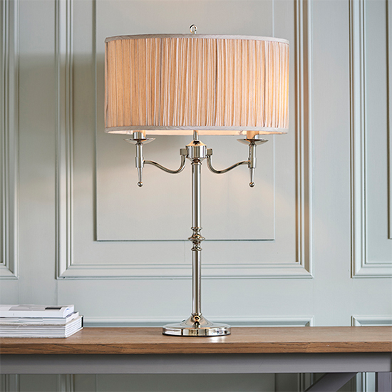 Read more about Stanford table lamp in nickel with beige shade