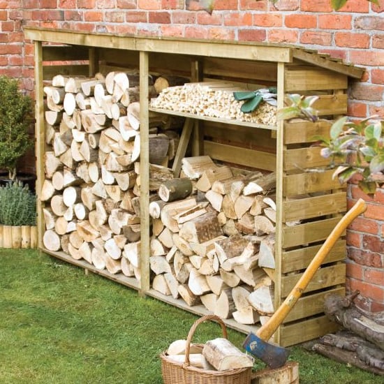 Product photograph of Stanin Large Wooden Log Store With Shelf In Natural Timer from Furniture in Fashion