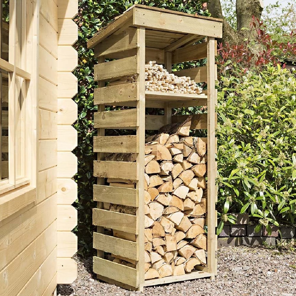 Stanin Narrow Wooden Garden Log Storage Shed In Natural