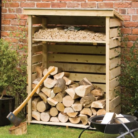 Photo of Stanin small wooden log store with shelf in natural timber