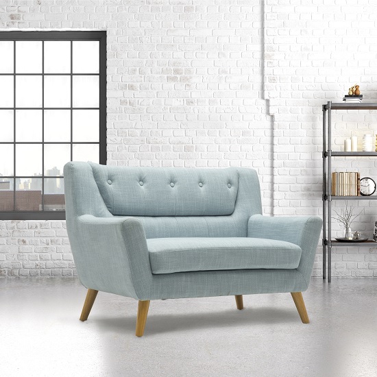 Read more about Stanwell 2 seater sofa in duck egg blue fabric with wooden legs