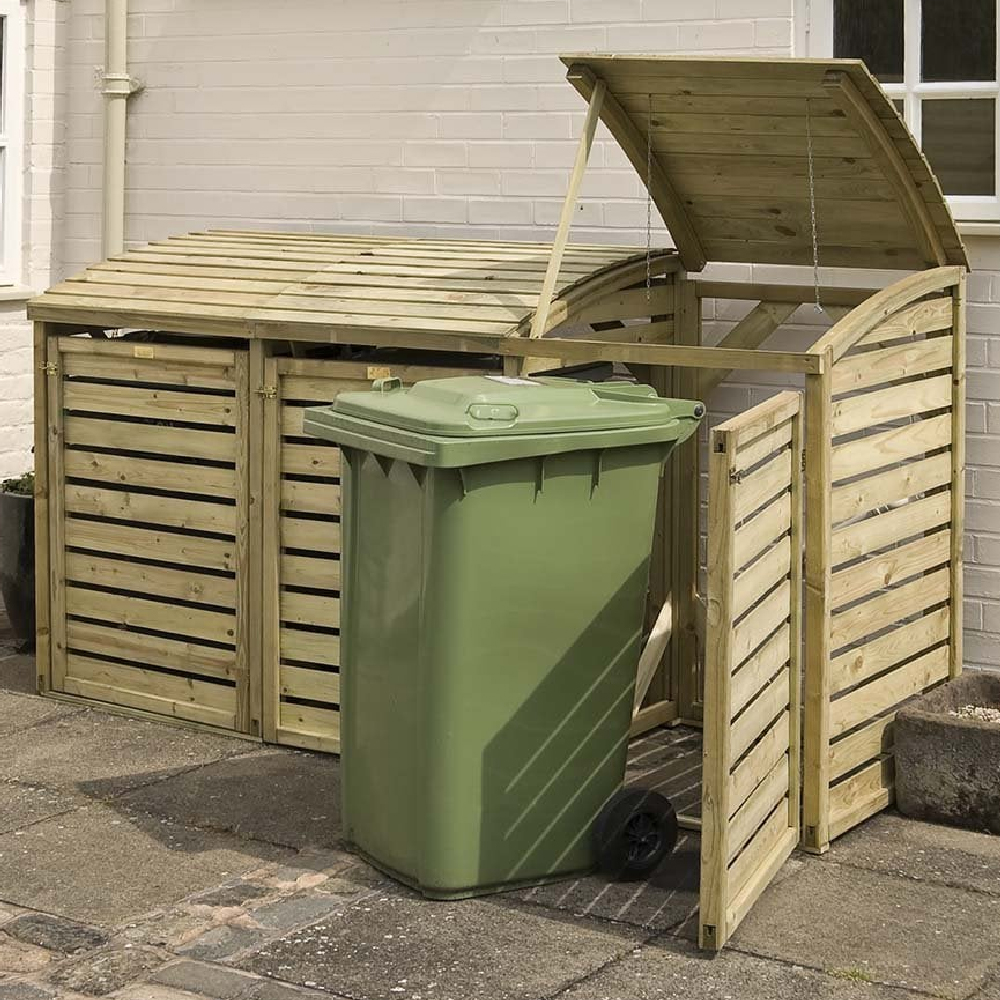 Stapleford Wooden Garden Triple Storage Bin In Natural