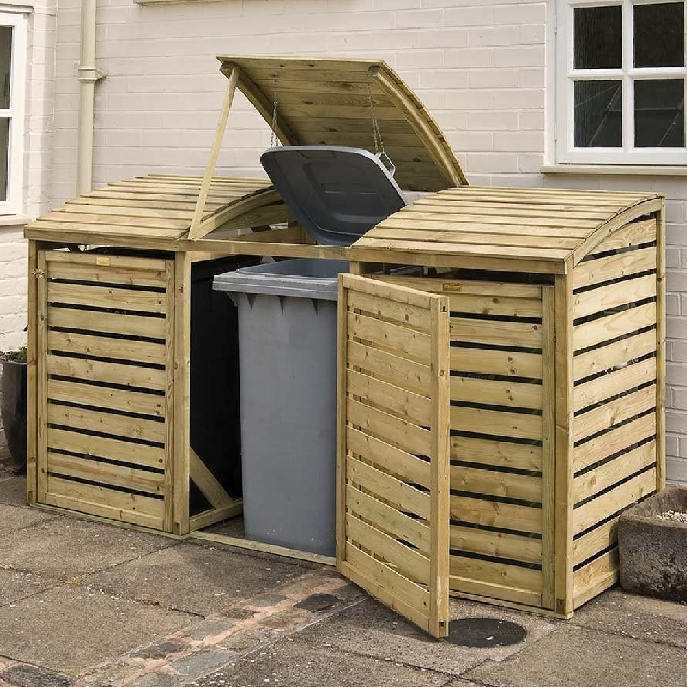 Stapleford Wooden Garden Triple Storage Bin In Natural