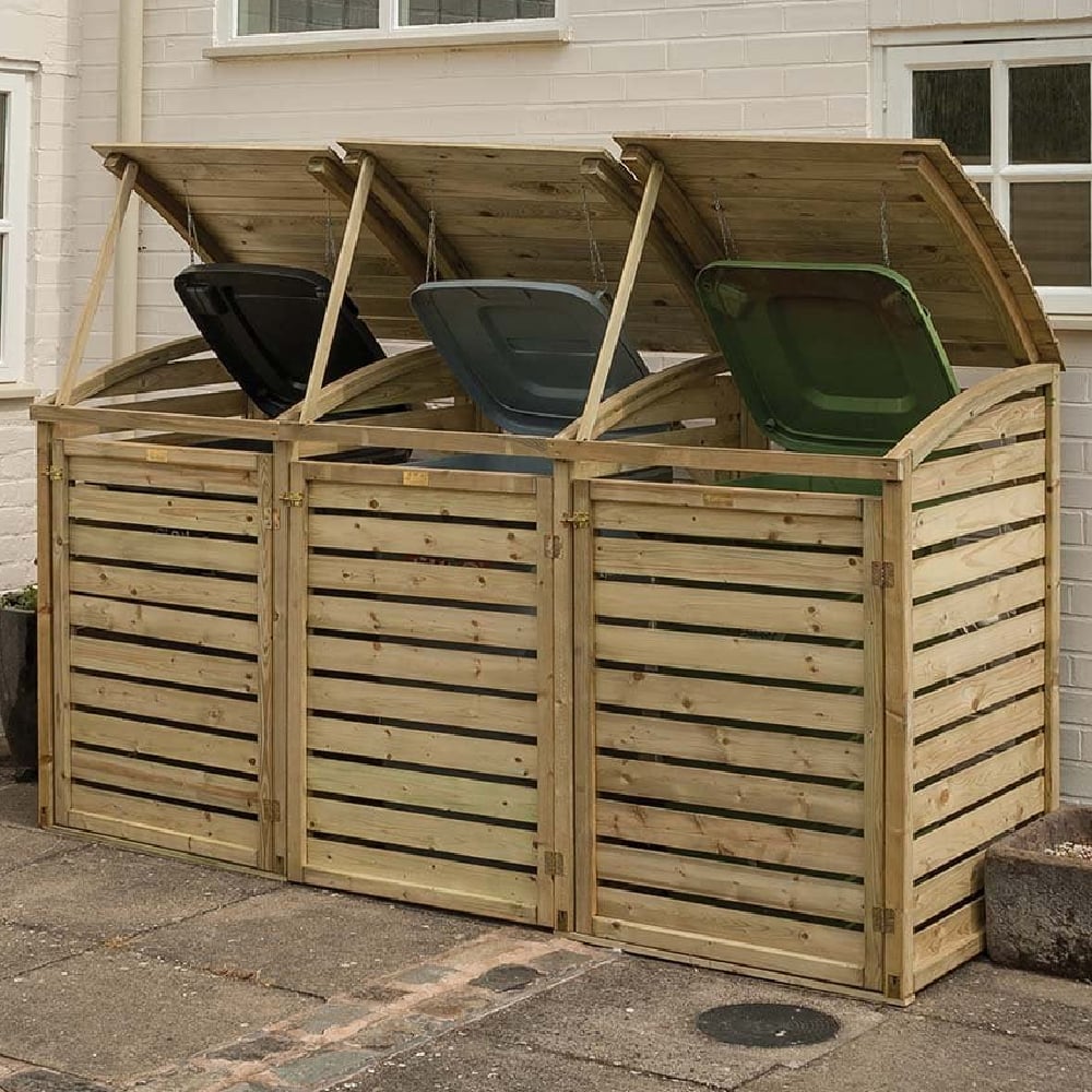Stapleford Wooden Garden Triple Storage Bin In Natural