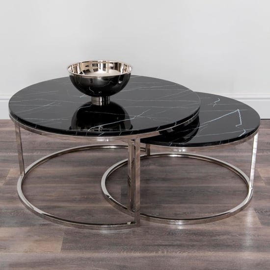 Product photograph of Stark Black Stone Set Of 2 Coffee Tables With Silver Frame from Furniture in Fashion