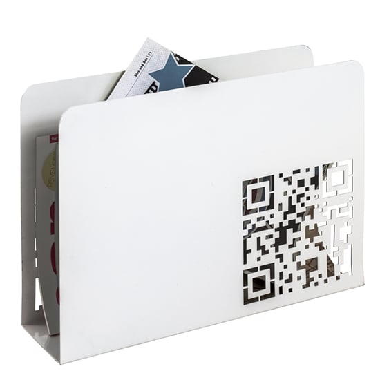 Read more about Starke metal abstract qr code punching magazine rack in white