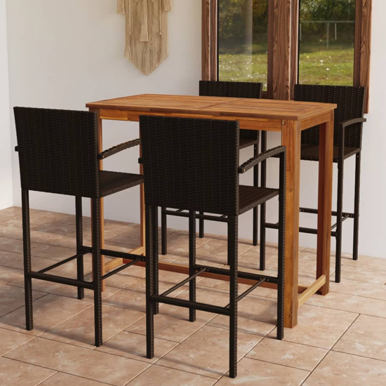 Starla Medium Natural Wooden Bar Table With 4 Brown Bar Chairs