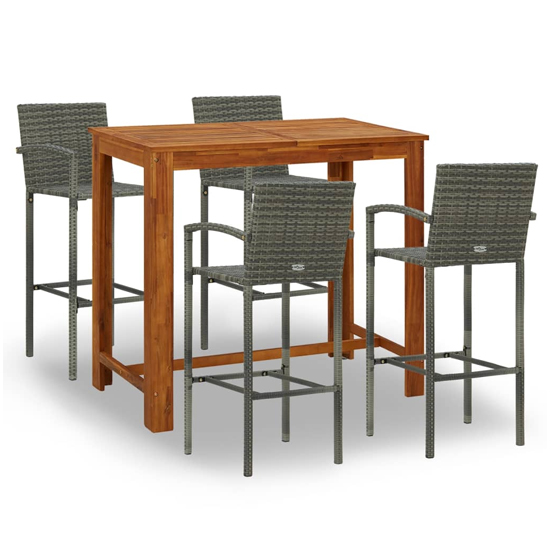 Starla Medium Natural Wooden Bar Table With 4 Grey Bar Chairs_2