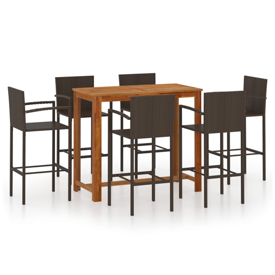 Starla Medium Natural Wooden Bar Table With 6 Brown Bar Chairs_2