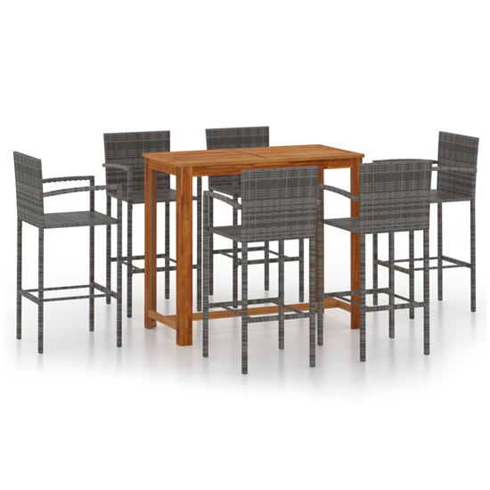 Starla Medium Natural Wooden Bar Table With 6 Grey Bar Chairs_2