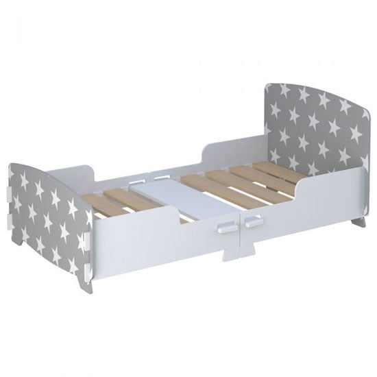 Stars Design Kids Junior Single Bed In Grey And White_2