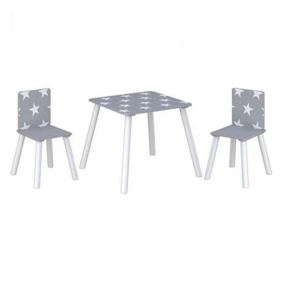 Stars Design Kids Square Table With 2 Chairs In Grey And White