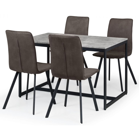 Salome Dining Set With 4 Monroe Charcoal Grey Suede Chairs