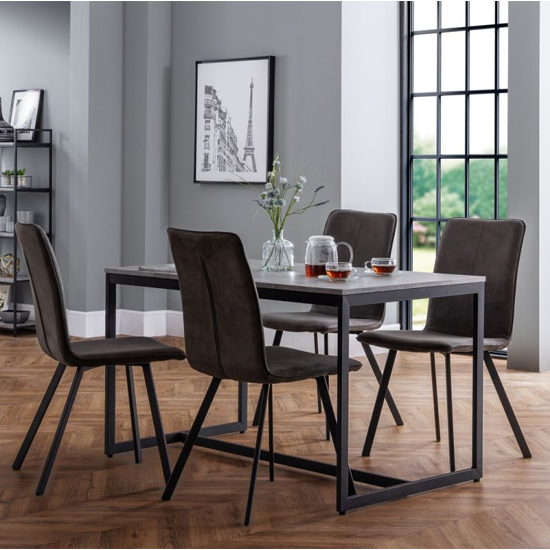 Sheffield Dining Set With 4 Monroe Charcoal Grey Suede Chairs