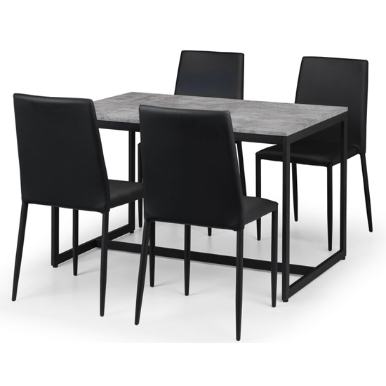 Salome Concrete Effect Dining Set With 4 Jazz Black Chairs