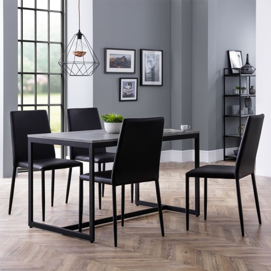 Salome Concrete Effect Dining Set With 4 Jazz Black Chairs