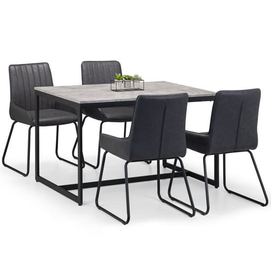 Sheffield Concrete Effect Dining Set With 4 Soho Black Chairs