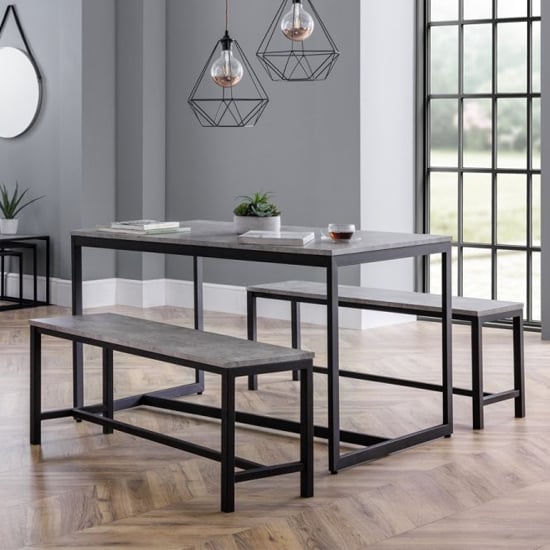 Salome Concrete Effect Dining Set With 2 Benches