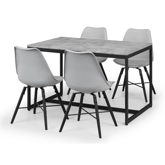 Salome Dining Set In Concrete Effect With 4 Kaili Grey Chairs