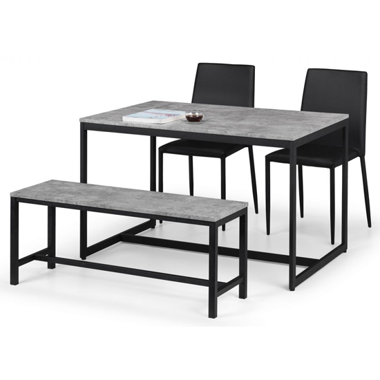 Sheffield Concrete Dining Table With Bench 2 Jazz Black Chairs_2