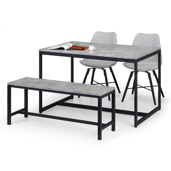 Salome Concrete Dining Table With Bench 2 Kaili Grey Chairs_2