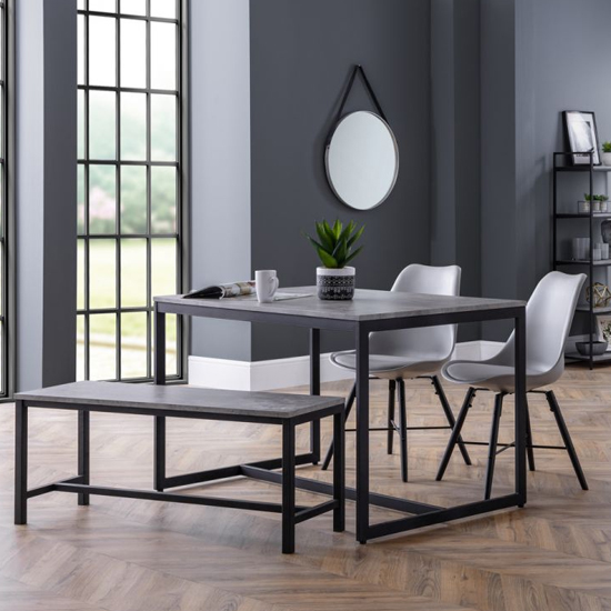 Sheffield Concrete Dining Table With Bench 2 Kari Grey Chairs