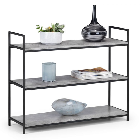 Staten Low Metal Bookcase In Concrete Effect Furniture in Fashion