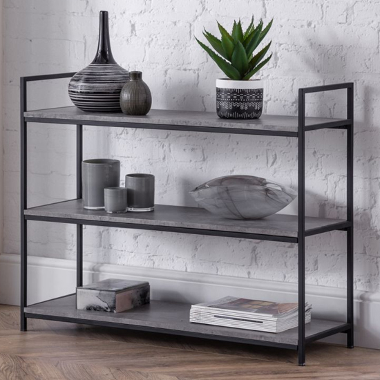 Product photograph of Salome Low Metal Bookcase In Concrete Effect from Furniture in Fashion