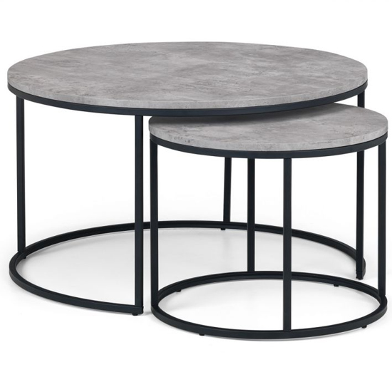 Staten Nesting Round Metal Coffee Tables In Concrete Effect | Furniture