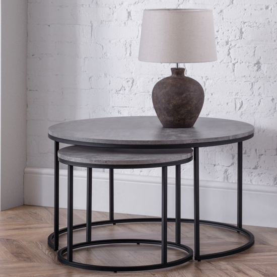 Photo of Salome nesting round metal coffee tables in concrete effect