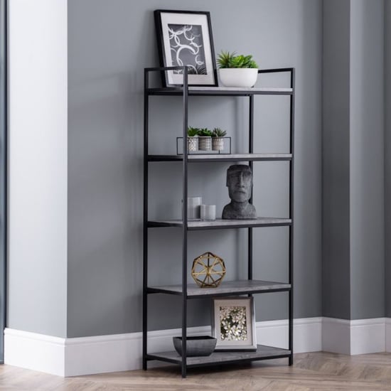 Salome Tall Metal Bookcase In Concrete Effect_1