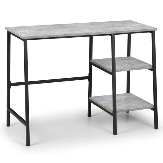 Salome Wooden Laptop Desk In Concrete Effect With 2 Shelves