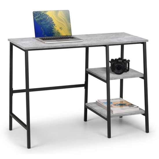 Salome Wooden Laptop Desk In Concrete Effect With 2 Shelves