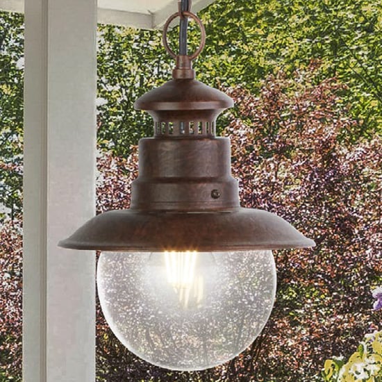 Read more about Station outdoor clear acrylic pendant light in rustic brown