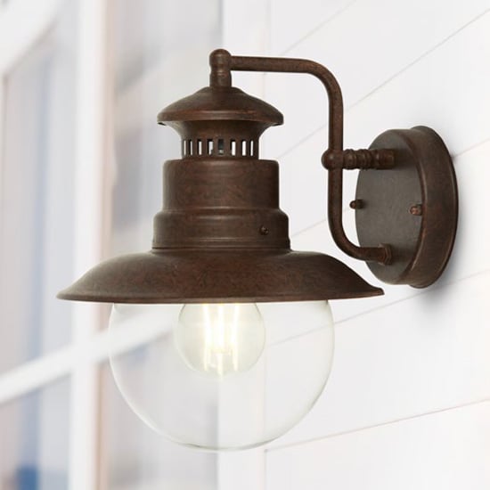 Photo of Station outdoor wall light in rustic brown with clear acrylic