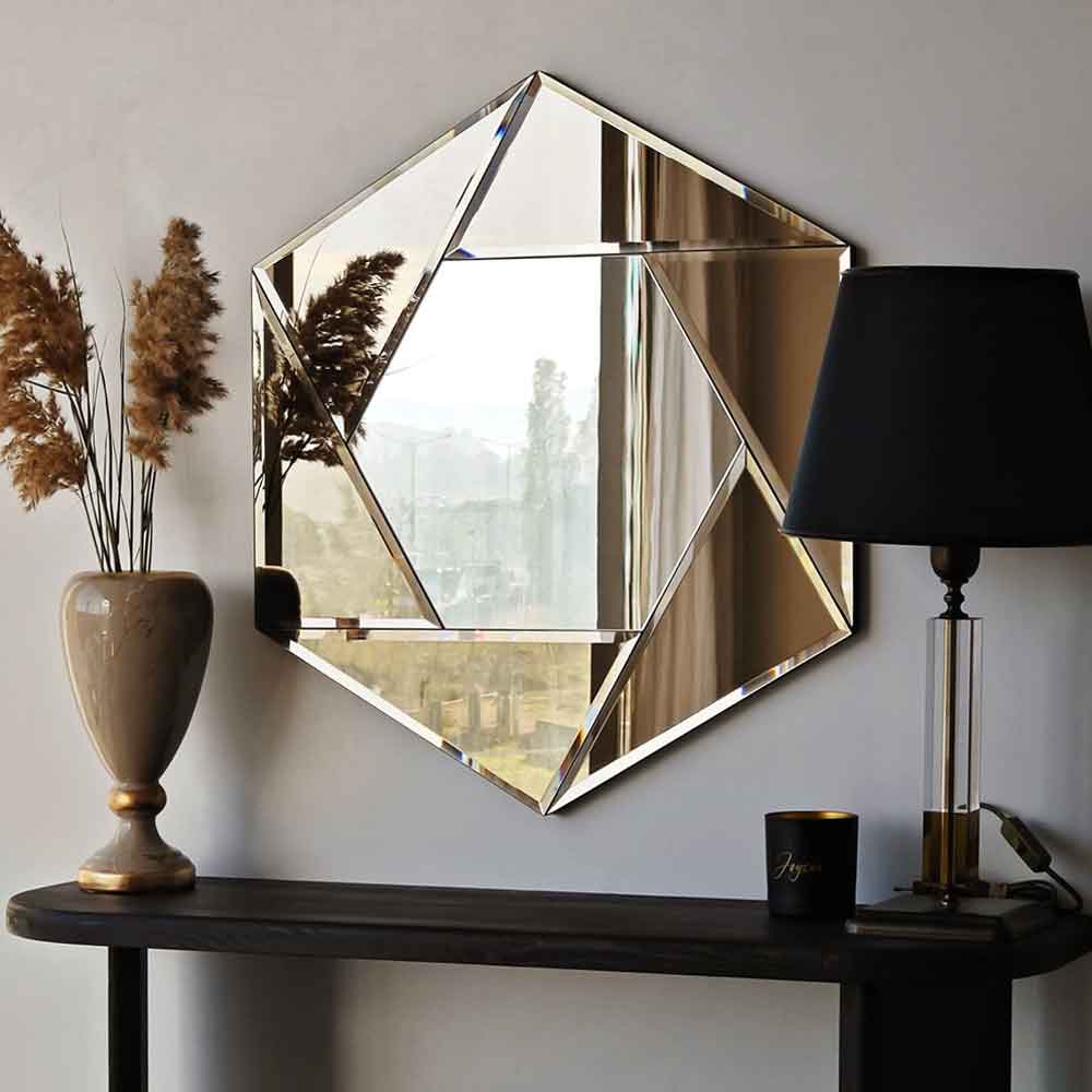 Status Glass Wall Mirror with Bronze Wooden Frame