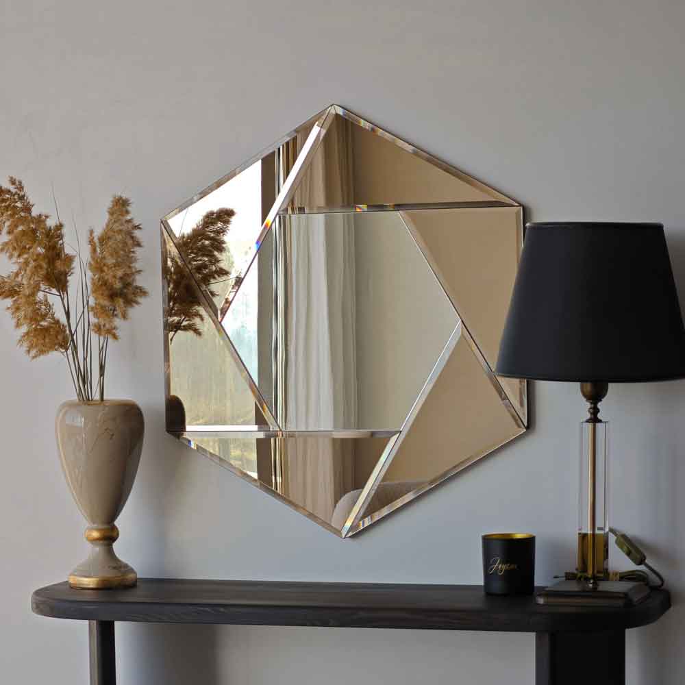 Status Glass Wall Mirror with Bronze Wooden Frame
