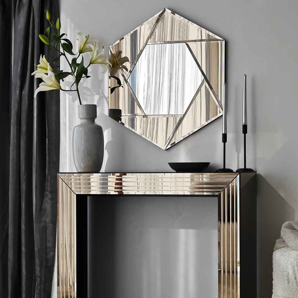 Status Glass Wall Mirror with Bronze Wooden Frame