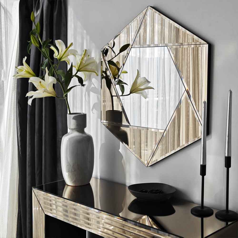 Status Glass Wall Mirror with Bronze Wooden Frame