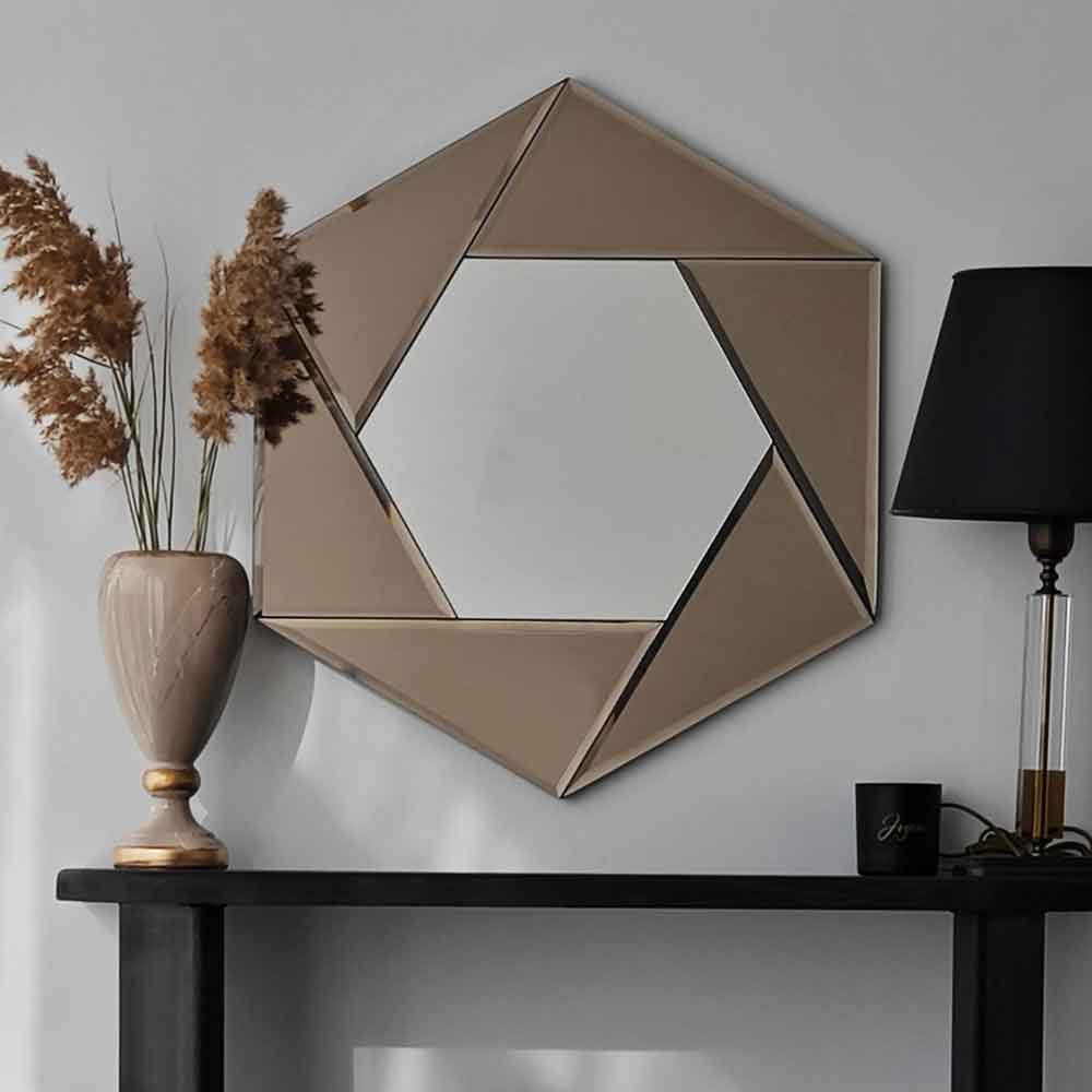 Status Glass Wall Mirror with Bronze Wooden Frame