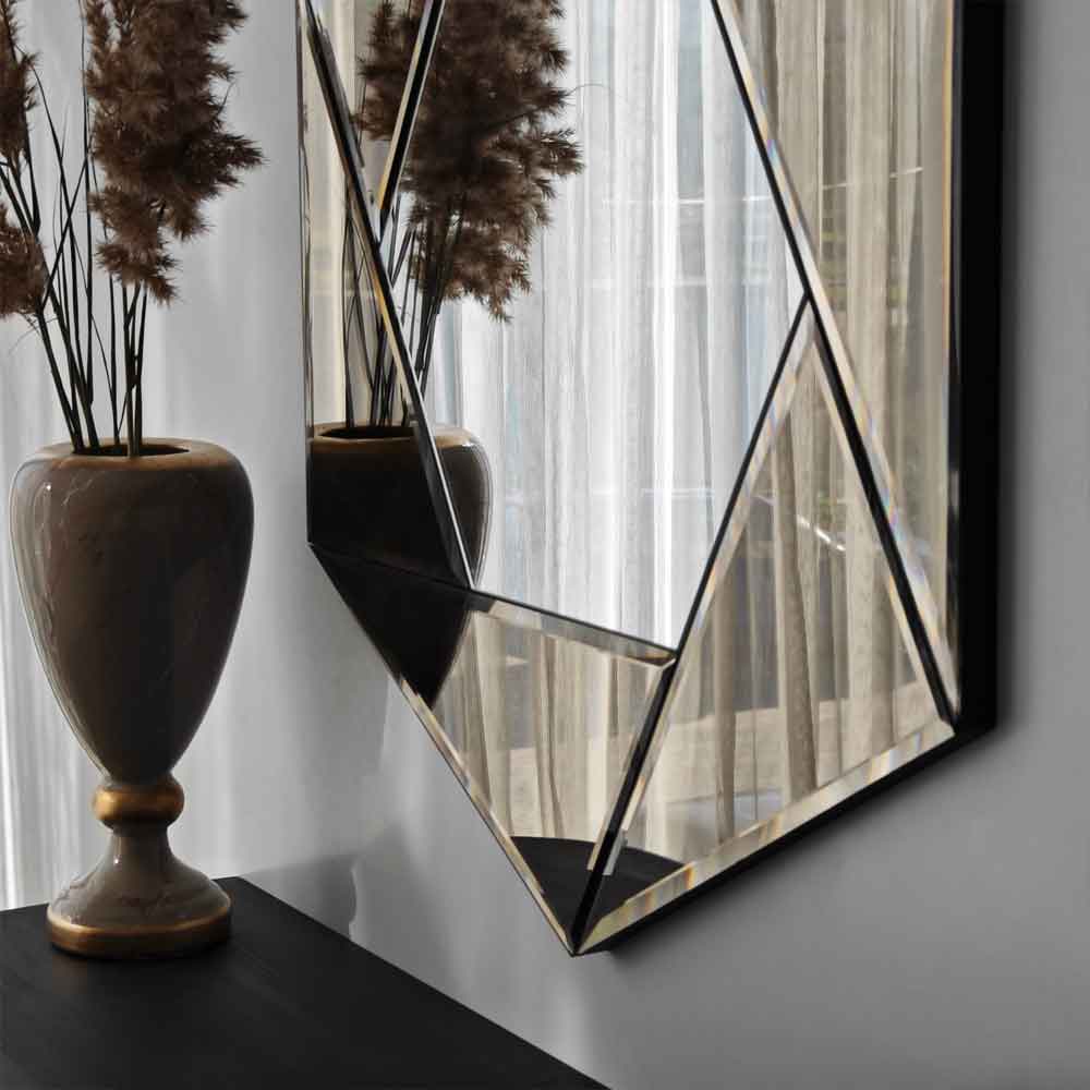 Status Glass Wall Mirror with Bronze Wooden Frame
